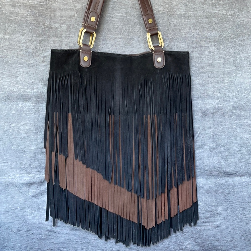 Ella Moss M/L Fringed Suede Leather Tote/handbag Black boho bag